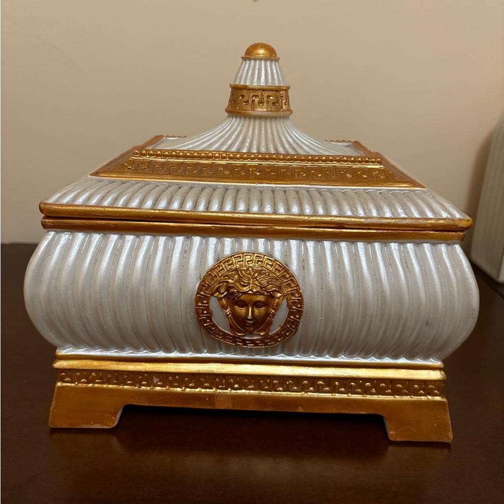 Gold and white medusa head jewelry box